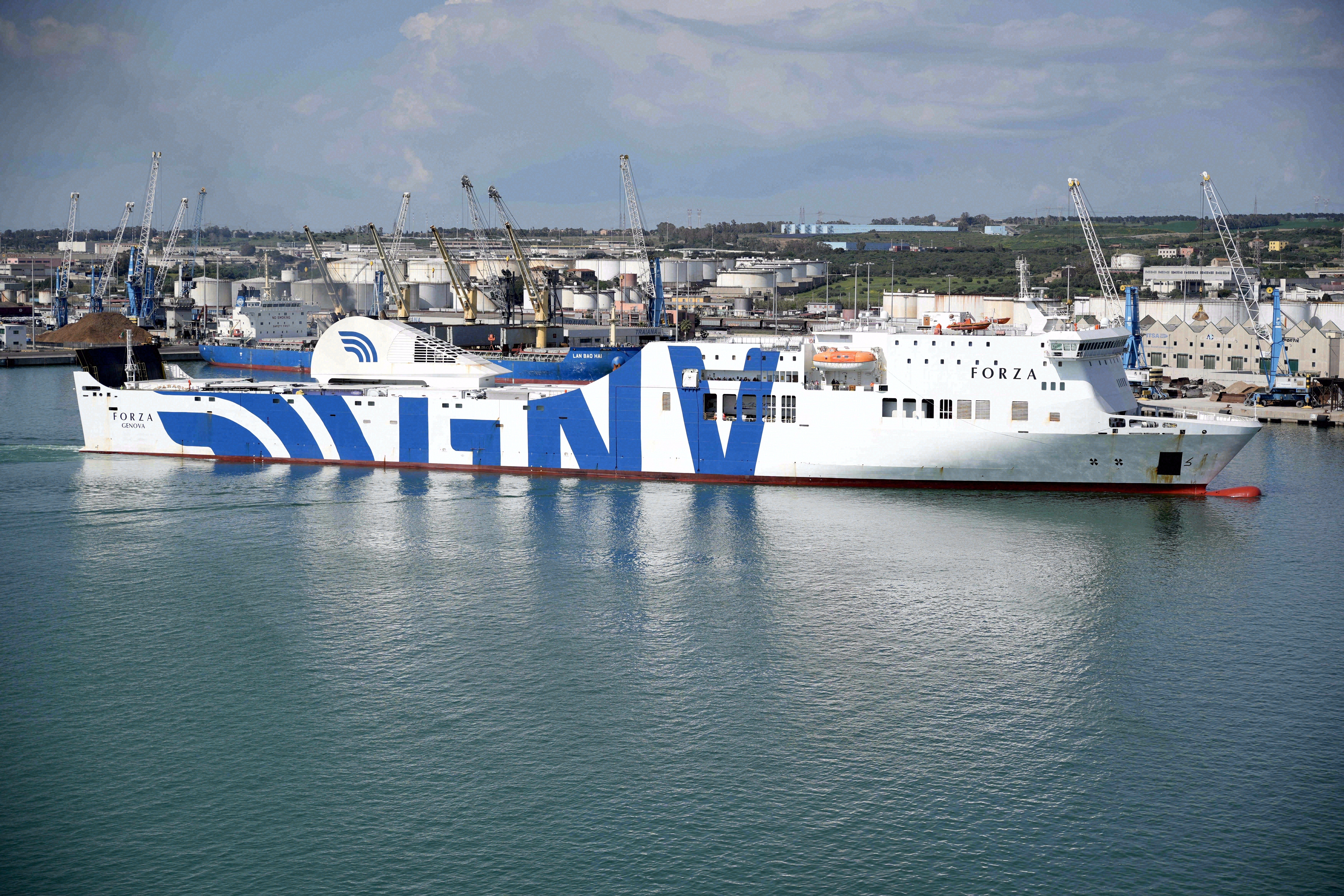 A GNV ferry in the port of Civitavecchia, the starting point for your route to Tunis.